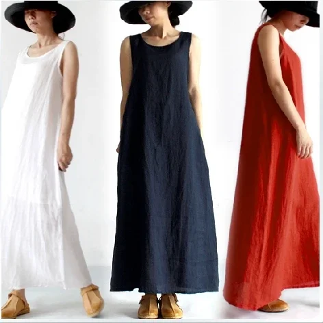 Clearup Stock - Low price!!!! 2020 New Arrivals Women's Long Dresses Linen Dresses Ladies'  Dresses 16359