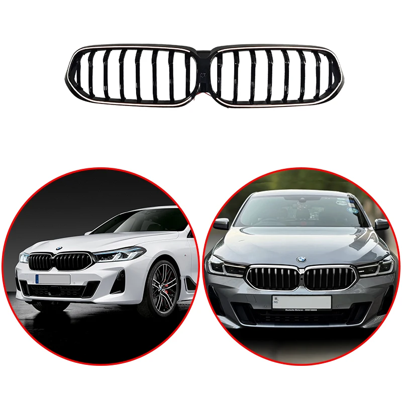 For Bmw 6 series GT G32 2020+ High Quality ABS Vertical Line LED Kidney Grille Car Front Bumper Grill  Accessories Glossy Black