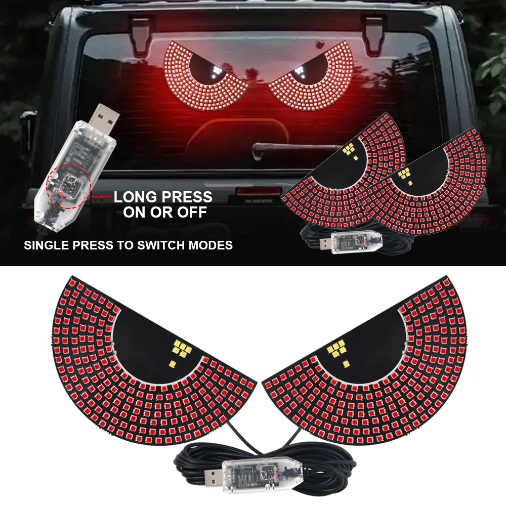 2PCS Devil's Eye Rear Warning Flashing Light USB 5V LED Signal Lights For Car Windshield Glow Flexible LED Panel Decorative Lamp