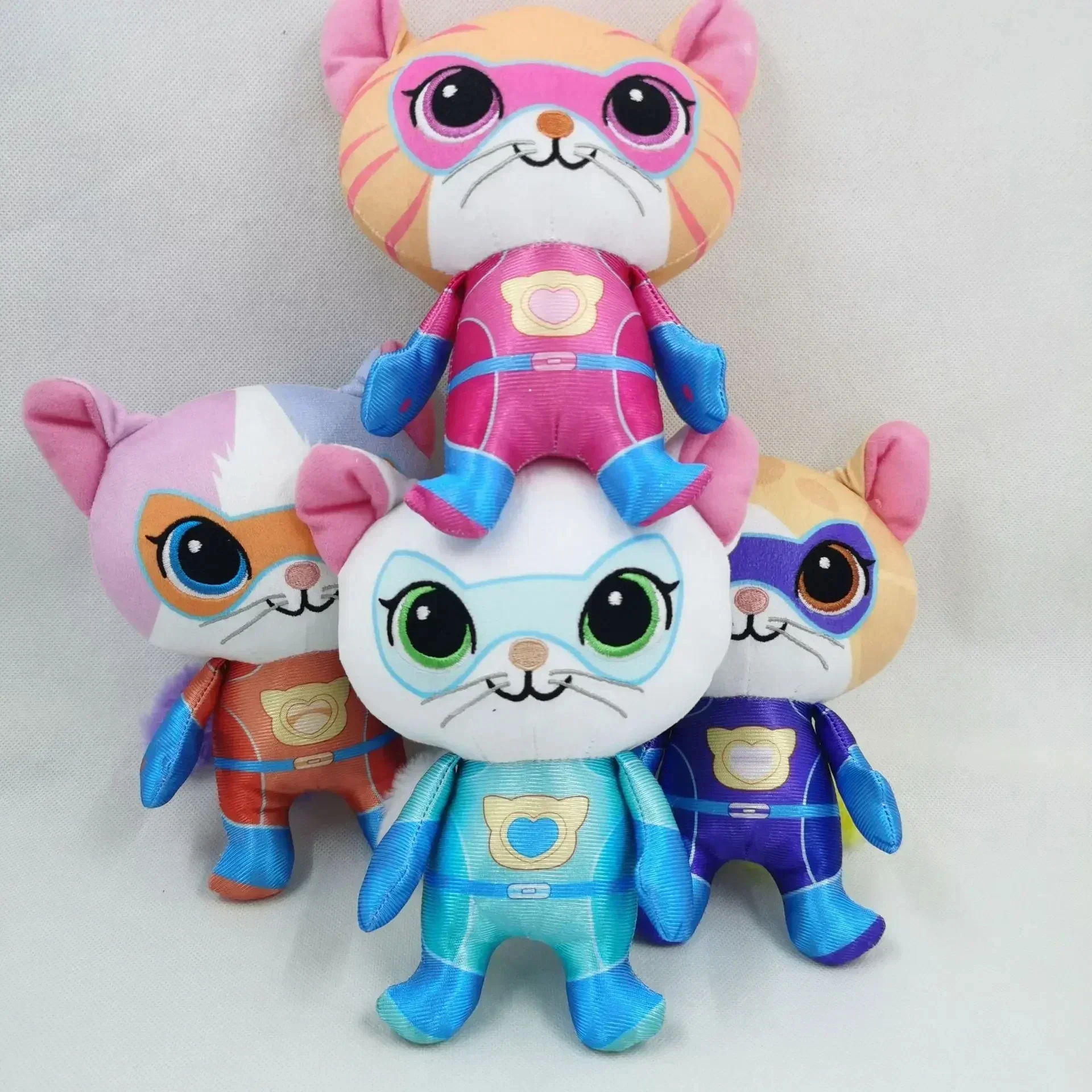Super Kitties Team Anime Plush Toys Crystal Super Soft Plush Toy Doll Blue Kitten Green Kitten Yellow Kitten Toy doll Kids gift