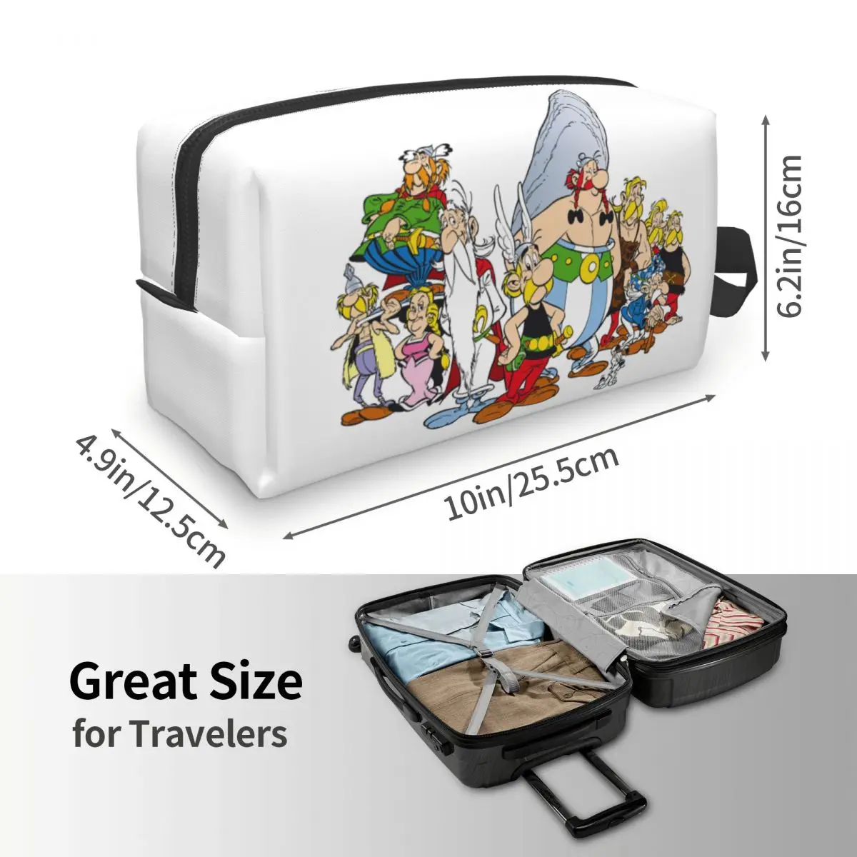 Asterix y Obelix Dogmatix, bolsas de cosméticos para mujer, bolsa organizadora de maquillaje de viaje, almacenamiento de artículos de tocador, estuche Dopp, estuche para lápices
