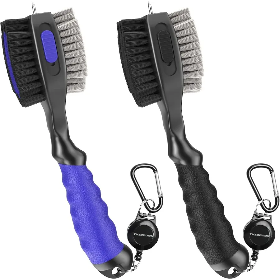 

THIODOON 2 Pack Golf Club Brushes and Groove Cleaner 2 ft Retractable Zipline Carabiner Golf Brush with Retractable Spike Comf