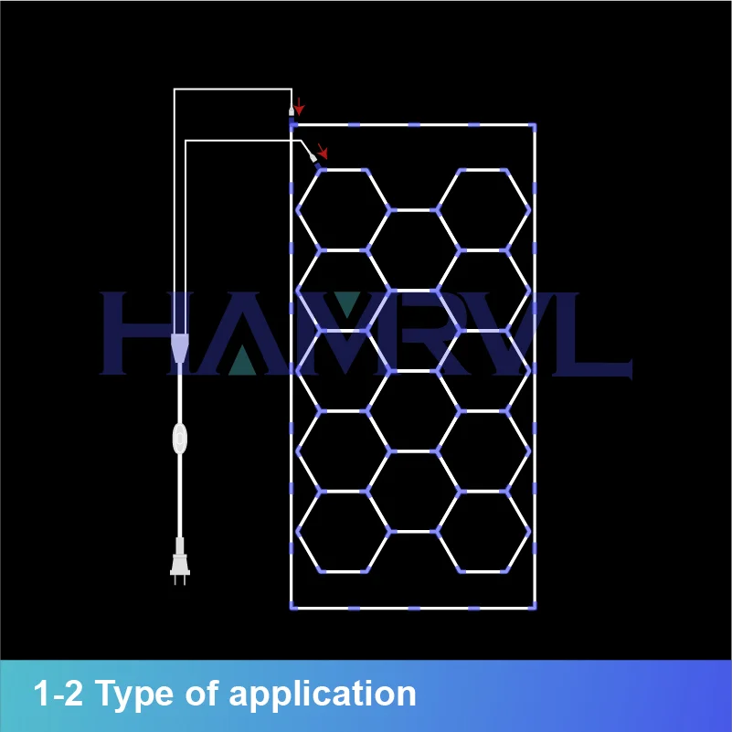 Hexagon Light Adjustable Suspension Rope and Splicing Connector All Copper 2Pin V/Y/L/T/I Cable LED Tube Lamp for Garage Ceiling