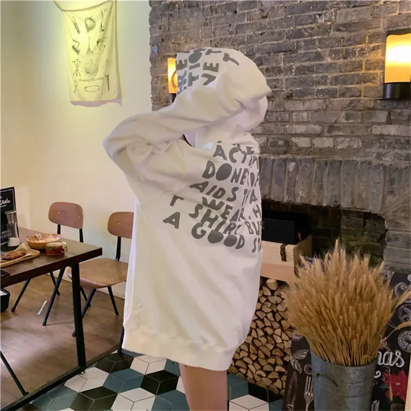 Hip Hop Hooded Funny Korean Style Tops Women Casual O-neck Autumn Long Sleeve Letter Print Hoodies Female Streetwear Girls Tide