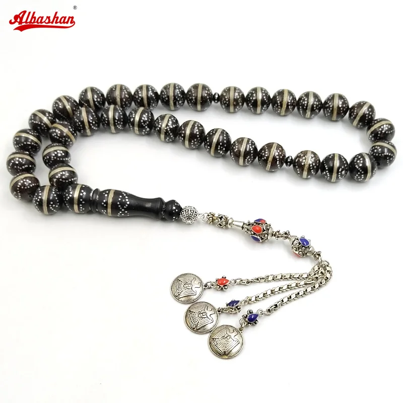 Tasbih Yusr Natural black coral FROM Red sea luxurious misbaha handmade silvers misbaha Bracelet muslim eid gift