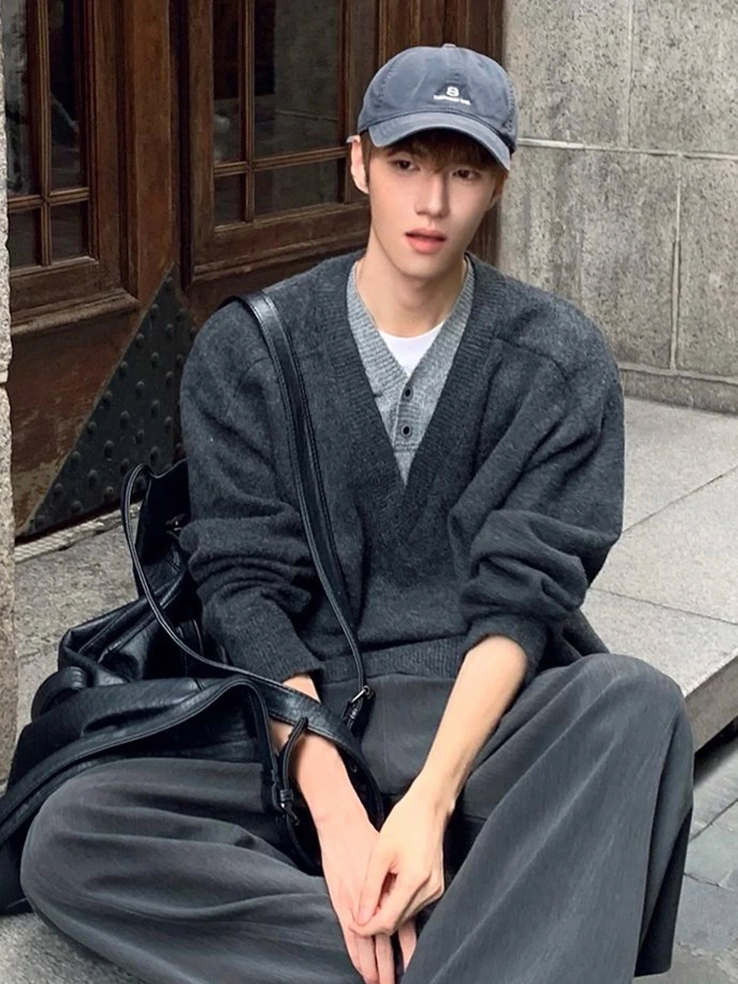 Suéter de Punto con Cuello en V para Hombre, Cseta Interior, Estilo Clásico,  Informal, Hoado, de Manga Larga, Cálid...