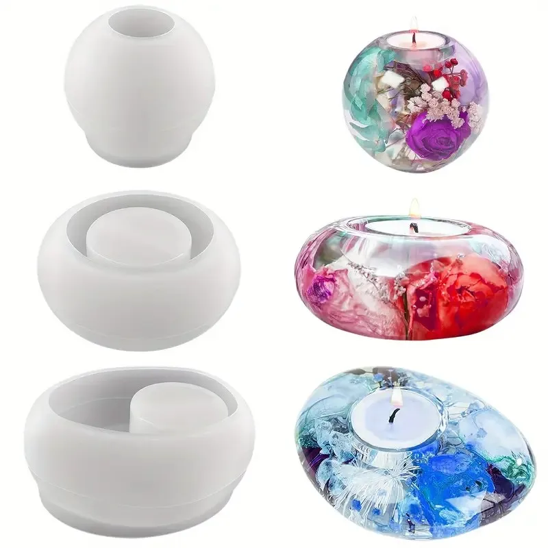 Tealight Candle Holder Resin Silicone Mold, Crystal Ball/Sphere Epoxy Resin Mold,Oval Gypsum Concrete Flower Pot Making Mold
