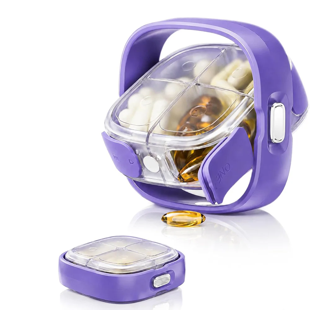 Moisture-Proof Leakproof Automatic Pill Case, 4 Compartment One Touch Pop Medicine Dispenser for Daily Medication & Travel