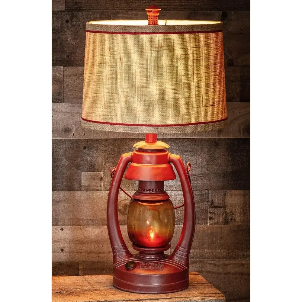Vintage Red Resin Lantern Table Lamp, Accent Lighting, 13 Diameter x 25 1/4 Height