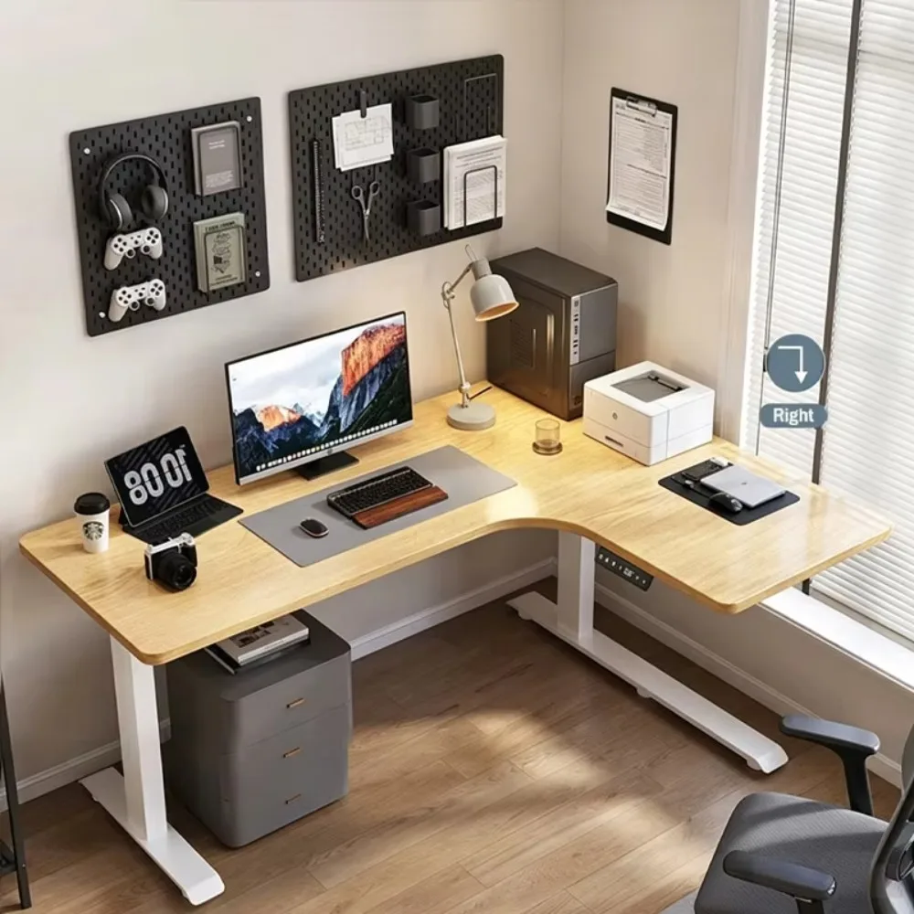 Double Motor Corner Electric Lift Table Solid Wood Adjustable Desk E-sports L-type Computer Table Load-bearing 200KG