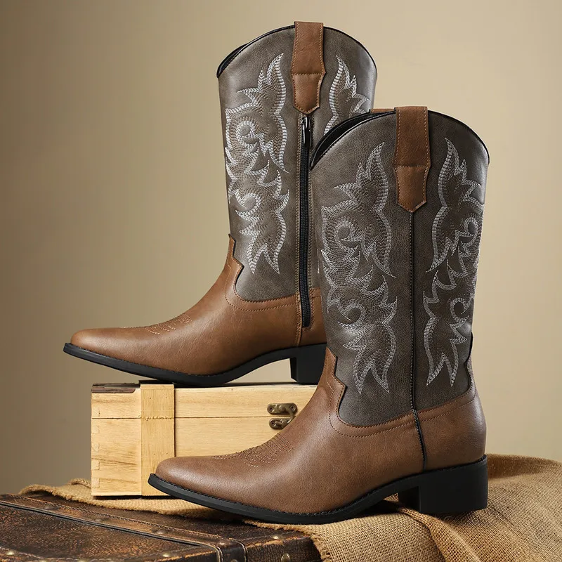 NEW Men High Boots Embroidery Retro Handmade Mens Boots Western Cowboy Boot Pointed Toe Boots Hand Stitching Outdoor Men's Shoes - view 4