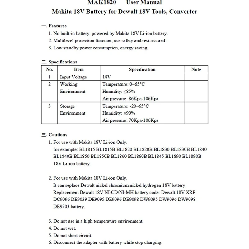 Hot 5X MAK1820 Adapter Converter For Makita 18V Li-Ion Battery BL1830 BL1860 For Dewalt DC9096 Ni-Cd Ni-Mh Battery Tools