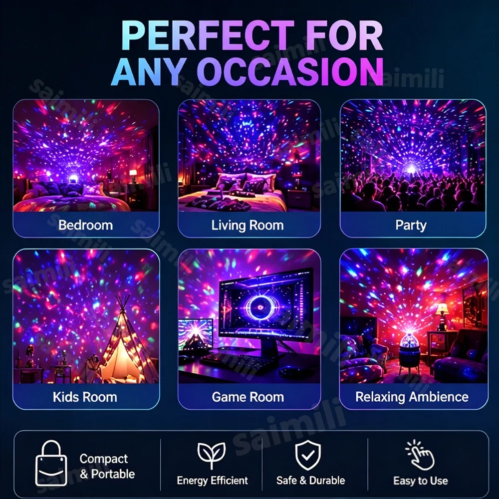 LED-Sternenhimmel-Projektor RGB Smart Fernbedienung Sternen-Aurora-Lampe KTV USB-betrieben Automatisch rotierend für Heim- und Schlafzimmerdekoration – Detail 7