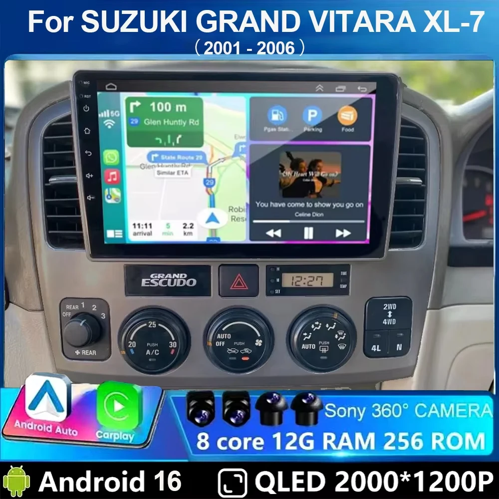 For Suzuki Grand Vitara XL-7 2001 - 2006 Car Radio Android 16 Multimedia Video Player GPS Navigation Carplay QLED Touch Stereo