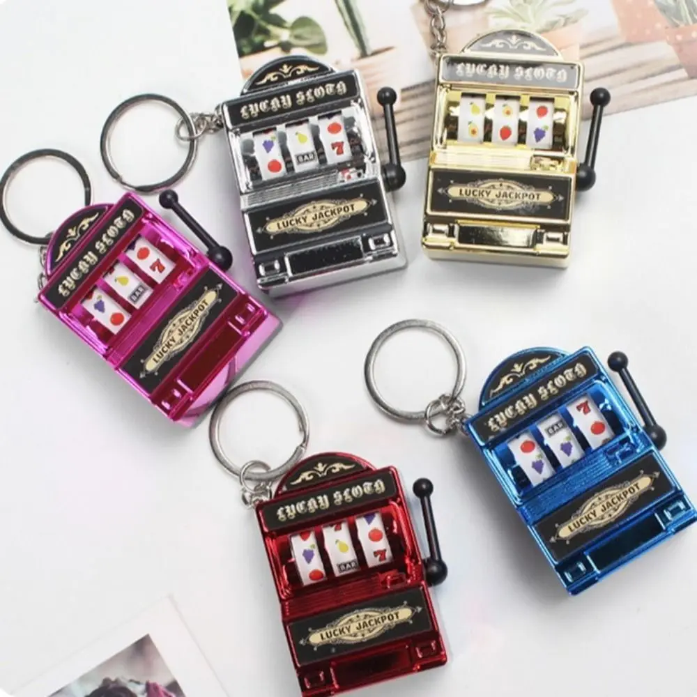 Mini Slot Machine Key Chains Plastic Safety Lucky Jackpot Keyrings Funny Multiple Colors Fruit Slot Machine Keychain Funny