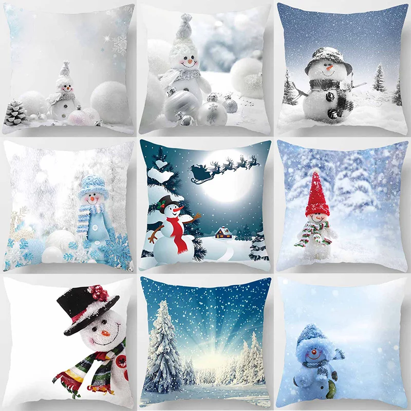 

Christmas Decoration Snowman Pillow Covers Short Plush Thick Two Sides Printed Pattern Pillow Cases Sofa Pillow Cushion Covers