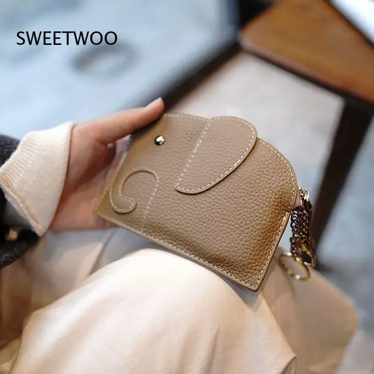 Women's Cute 3D-Elephant-Shaped Pu-Leather Keychain Coin Card Holder Purse