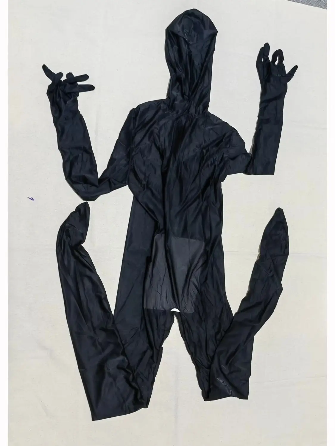 M XL Hooded Nylon Full Coat Zentai Shiny Separate Finger Bodystocking Crotchless Bodysuit Tights Leotard Conjoined Jumpsuit Body