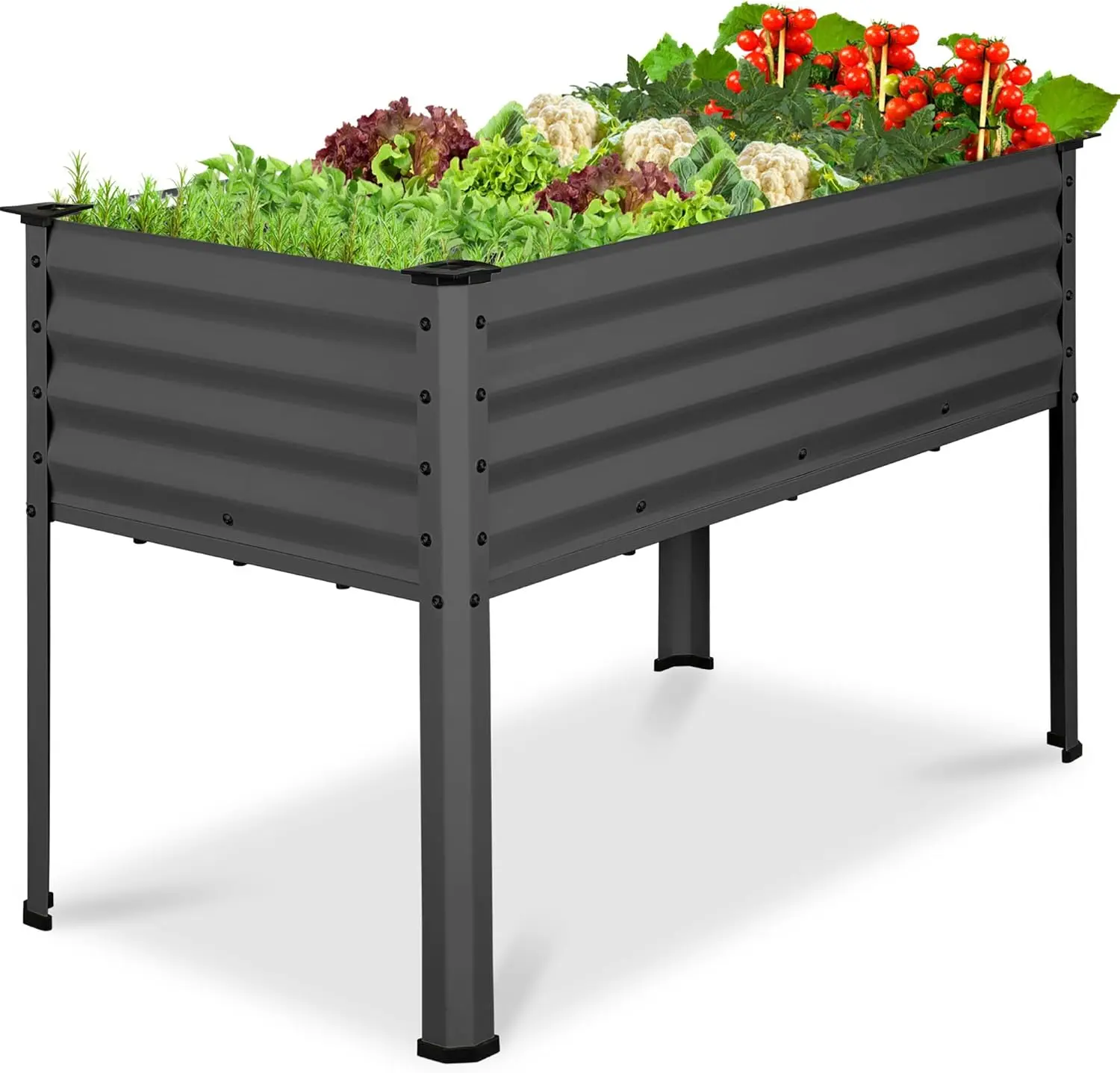 48x24x30in Galvanized Raised Garden Bed, Metal Elevated Planter Box, Vegetable Garden for Backyard, Patio, Balcony, 100% Non Toxic Materials - Charcoal