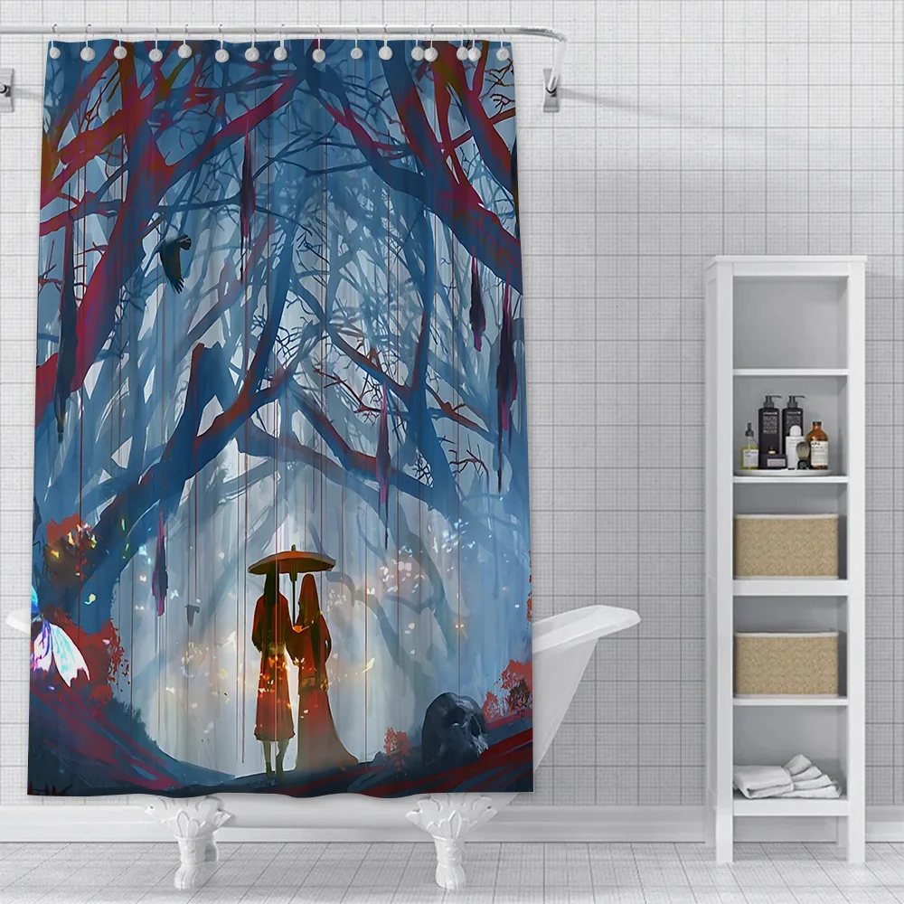 Heaven Official’s Blessing Shower Curtain Waterproof Polyester Fabric Paint Colorful Bath Curtains Home Bathroom  With Hook