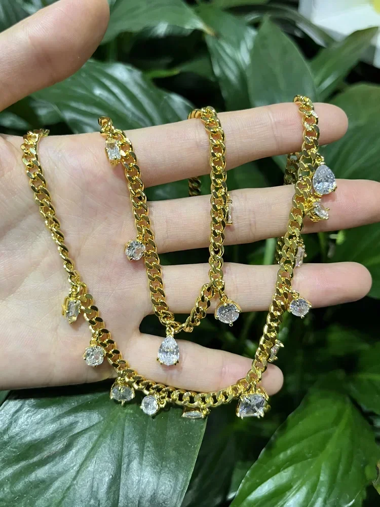 2025 الأصلي قطع كريستال الساطع الذهب والمجوهرات مجموعة موضة قطرة الماء قلادة حلقة أقراط سوار للنساء هدية رومانسية