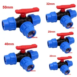 PE Pipe 3-Way Ball Valve 20/25/32/40/50mm Plastic Valve For DN15-DN40 Pipe Joint Garden Farm Irrigation Water Pipe Fittings