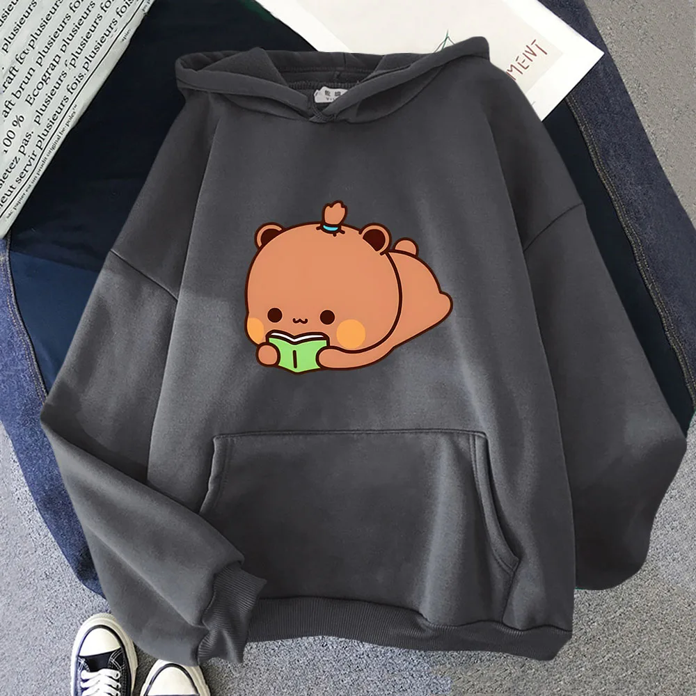 Dudu Is Reading-Sudadera con capucha para hombre y mujer, ropa de calle Kawaii, Bubu, oso Panda, abrigos de lana, Y2k, KPop