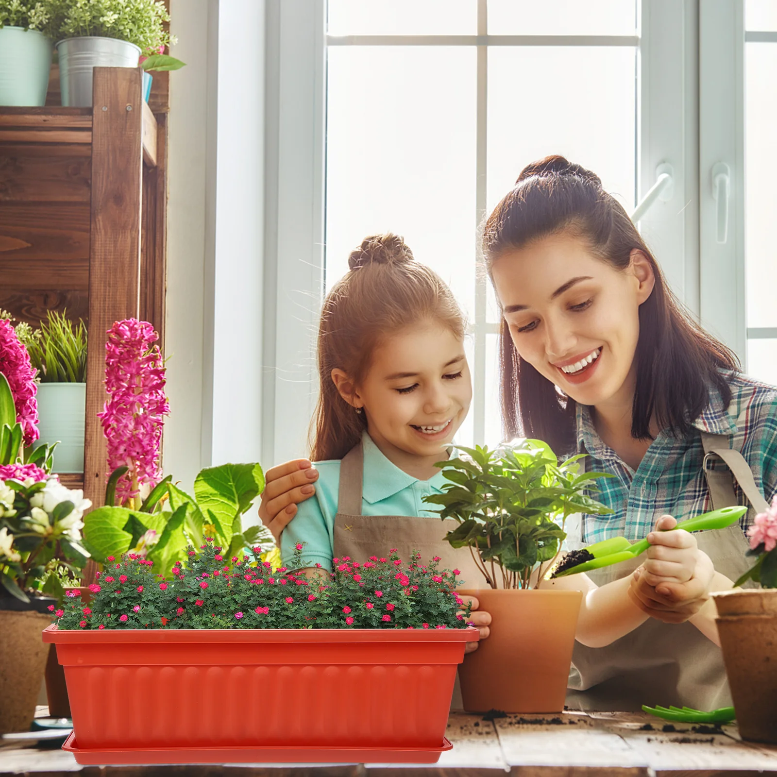 

2pcs Plastic Planting Pots Rectangular Flower Pots For Indoor Outdoor Garden Vegetables Herbs Succulents Cacti Flowers Durable