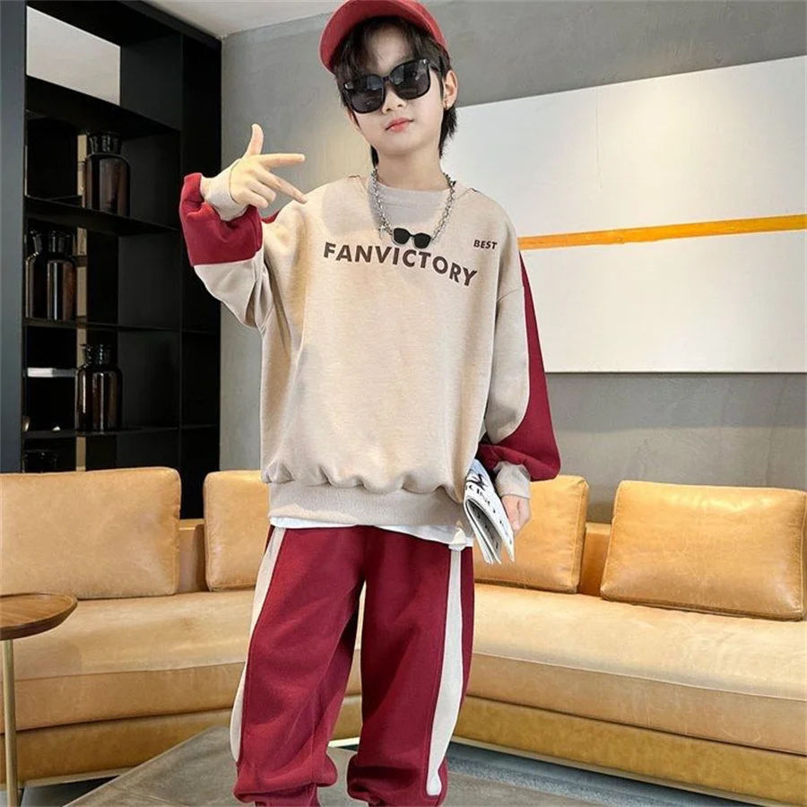 Spring Autumn Teenager Boys Clothing Sets Child Fashion Letter Sweatshirt + Pants 2Pcs Kids Tracksuit 4 5 6 7 8 9 10 11 12 Years