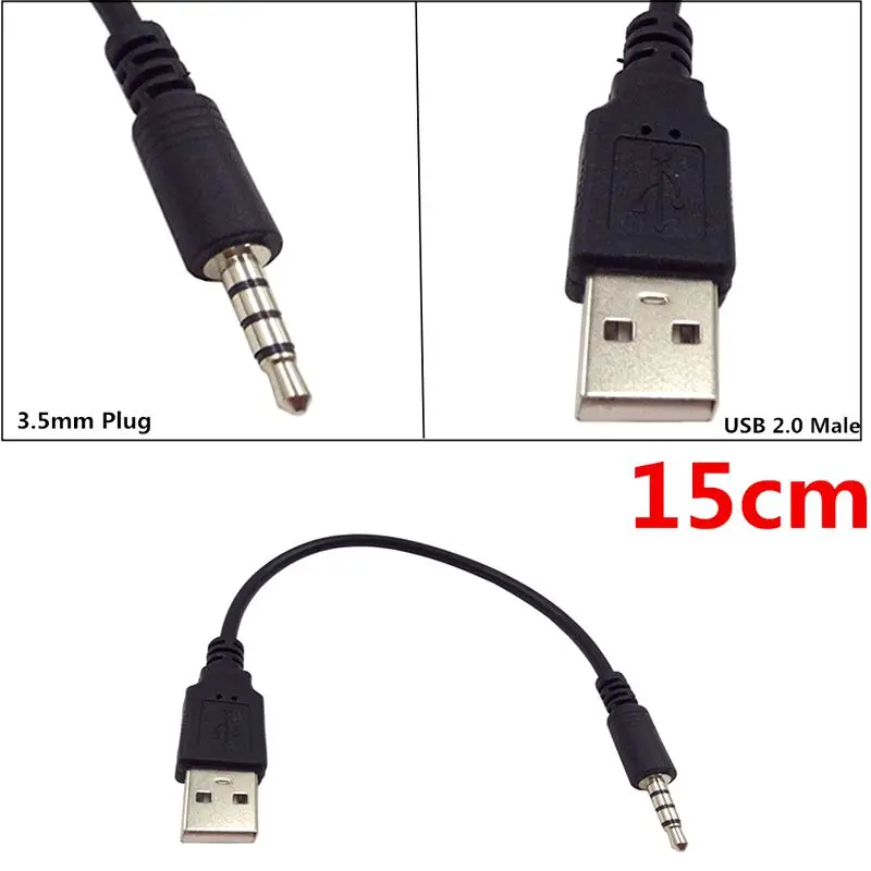 USB 2.0 AM To 3.5mm 4-Pole Male Audio Port Charging Cable Bluetooth Earphone MP3 Charging Car Power Amplifier 15cm