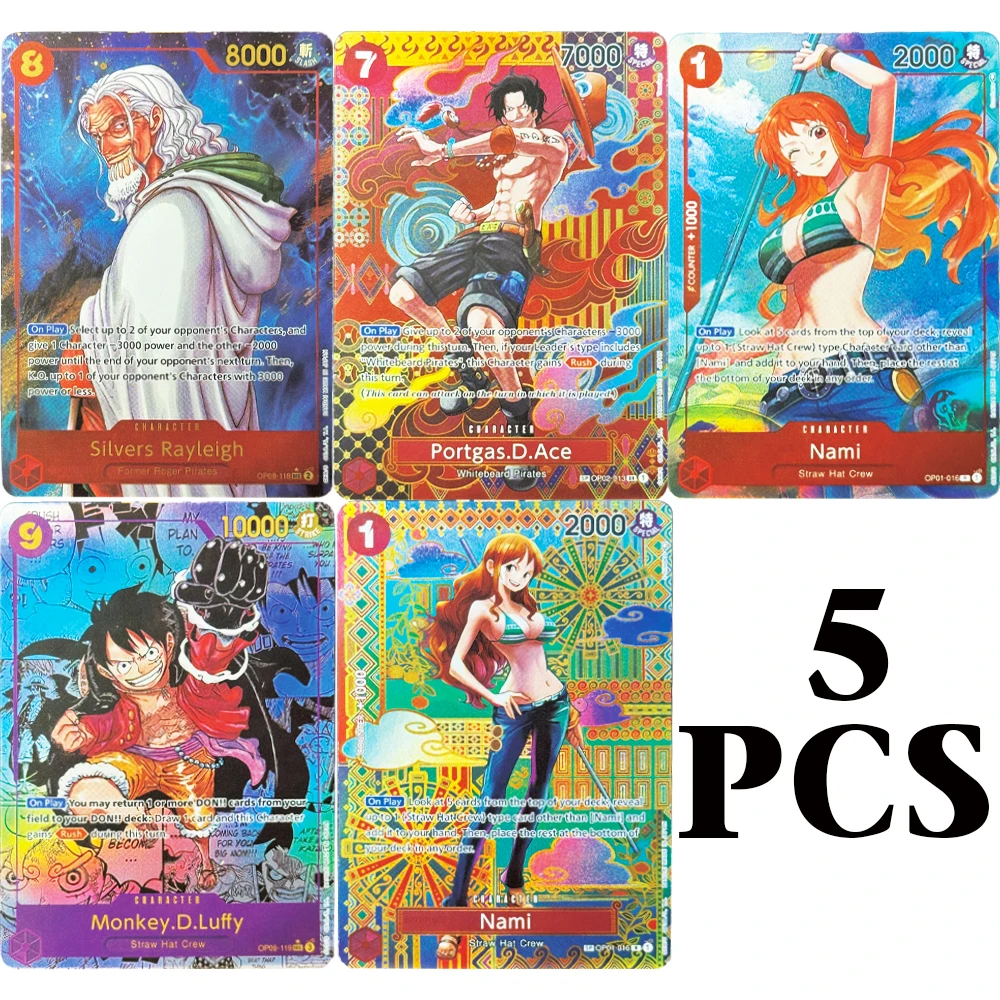 

5 шт. комбинация/аниме One Piece английская версия OPCG комиксы реплика игры аниме коллекционные карты серебро Rayleigh Monkey.D.Luffy