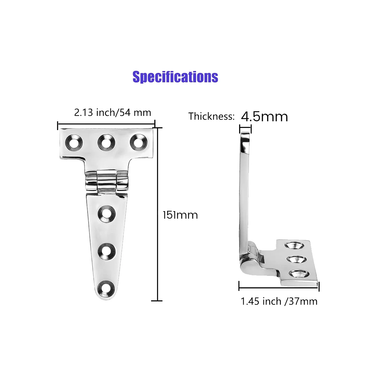 Marine Grade T Hinges, Boat Hinges, 6 Inch x 3 Inches, No Noise, Heavy Duty 316 Stainless Steel with Screws (2 PCS)