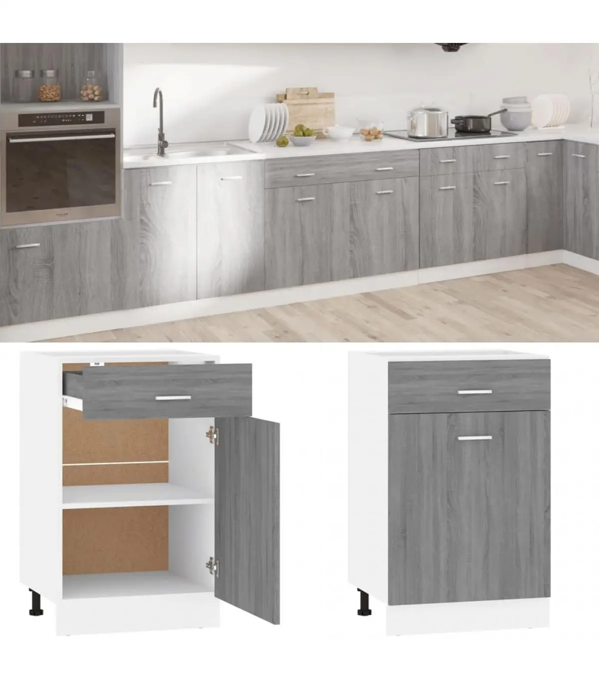 Kitchen cabinets lower cabinet kitchen plywood gray Sonoma 50x46x81,5 cm