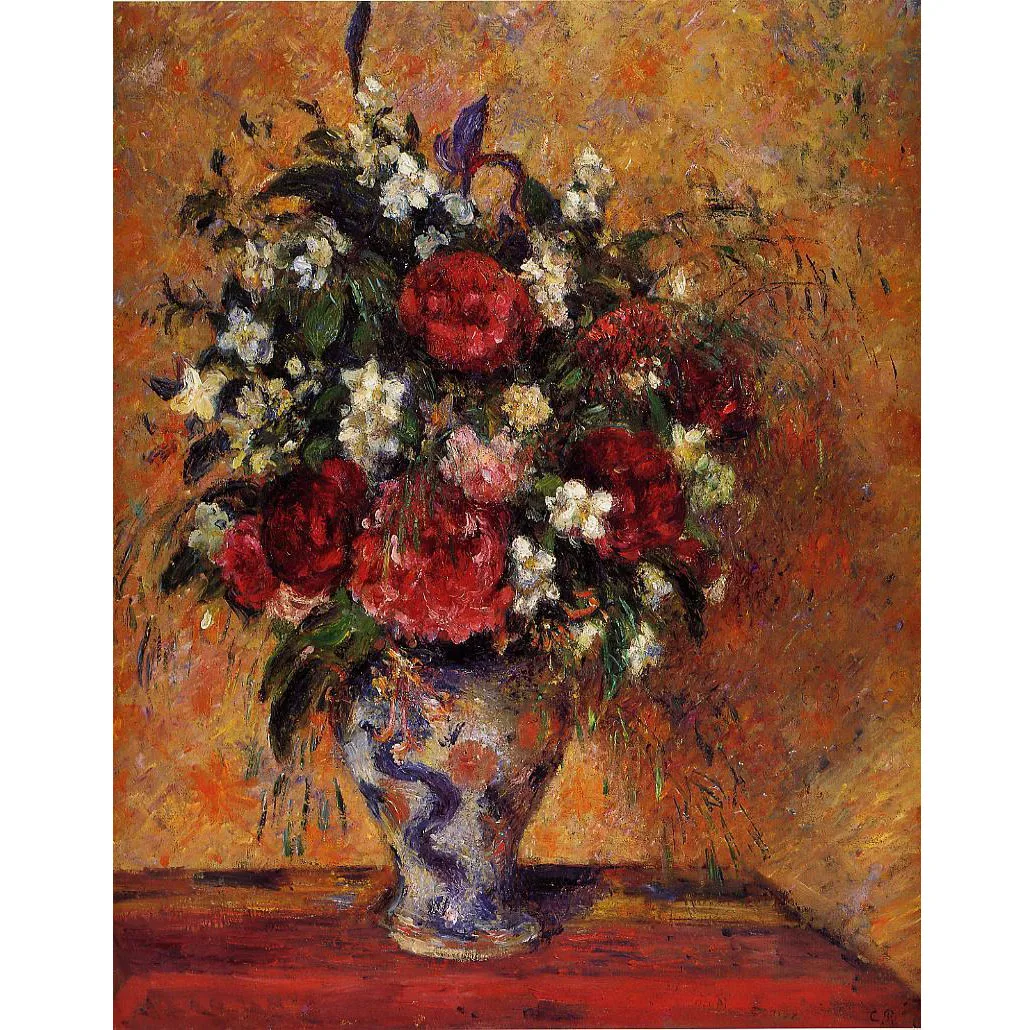 Hand painted high quality reproduction of Vase of Flowers by Camille Pissarro Flower painting for dining room Modern wall decor