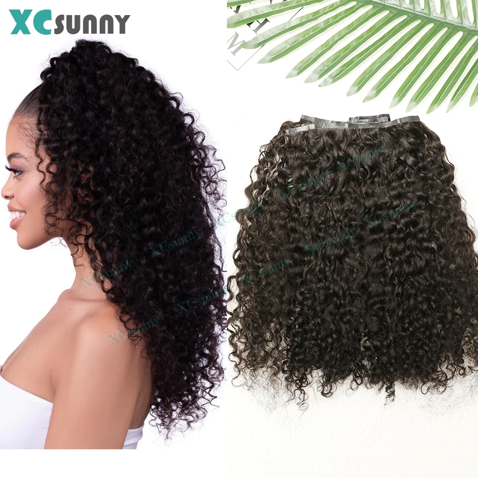 

Накладные кудрявые волосы на заколках из натуральных человеческих волос (PU Weft) для чернокожих женщин, полностью закрывающие голову, бесшовно сливаются с натуральными волосами.