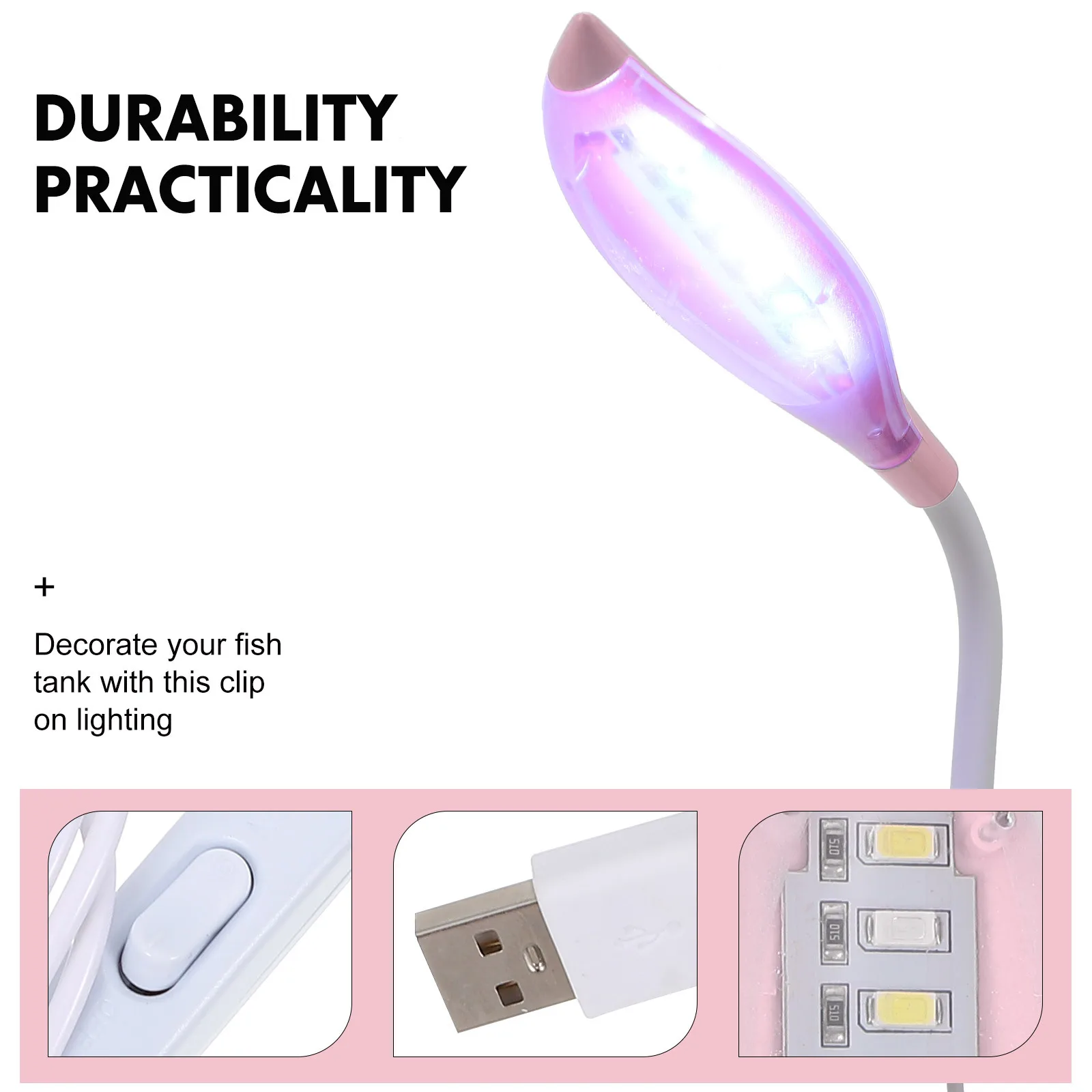 

3W 7-Led Usb Powered Led Clip On Fish Tank Light Aquarium Lighting Tool With Switch Clamp Design Multiple Colors