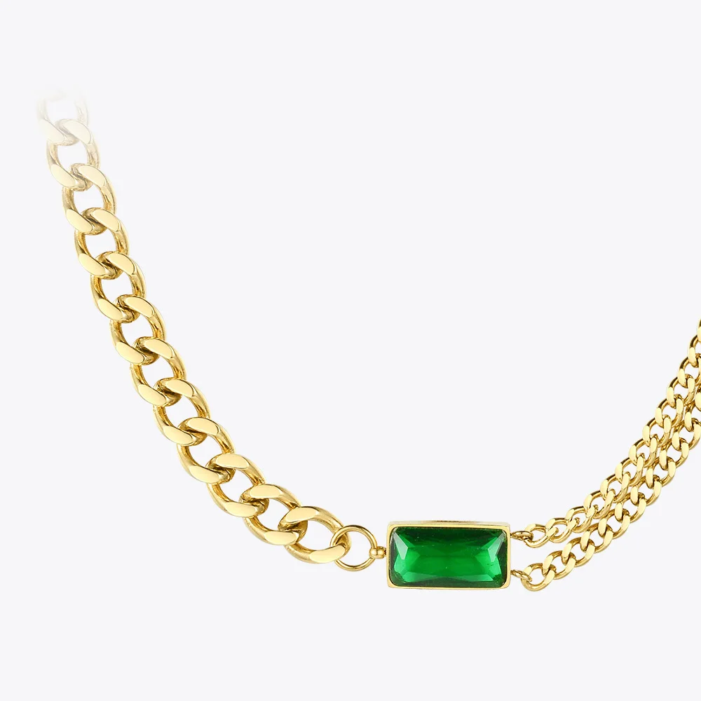 ENFASHION Green Stone Link Chain Choker Necklace Women Gold Color Stainless Steel Glass Pendant Necklaces Fashion Jewelry P3116