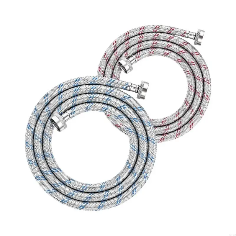 Washing Machine Hose Set 48 Inch Stainless Steel Hot and Cold Washer Hoses with 3/4 in Female Thread for Laundry Room M4YD