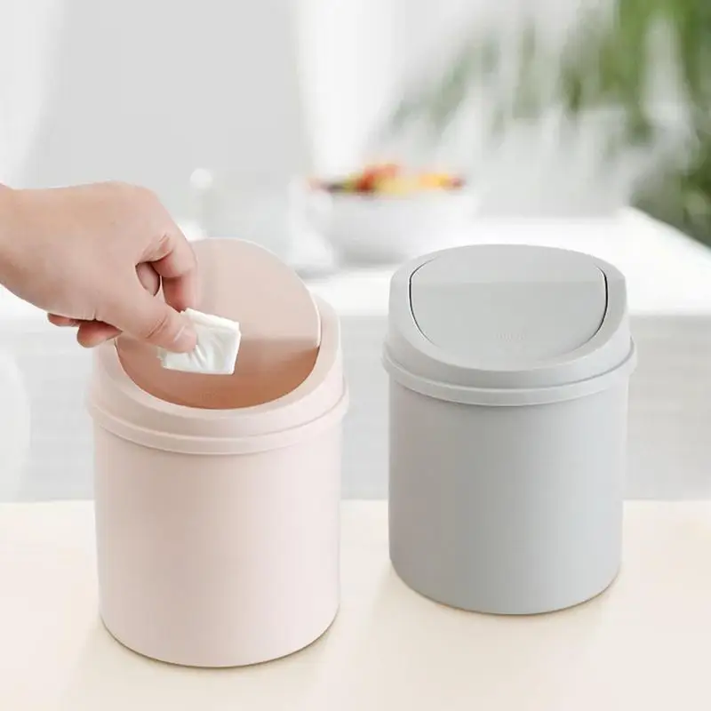 Mini Desktop Trash Can Small Rolling Cover Type Paper Basket Home Storage Box Decorative Mini Garbage for Car Home Office