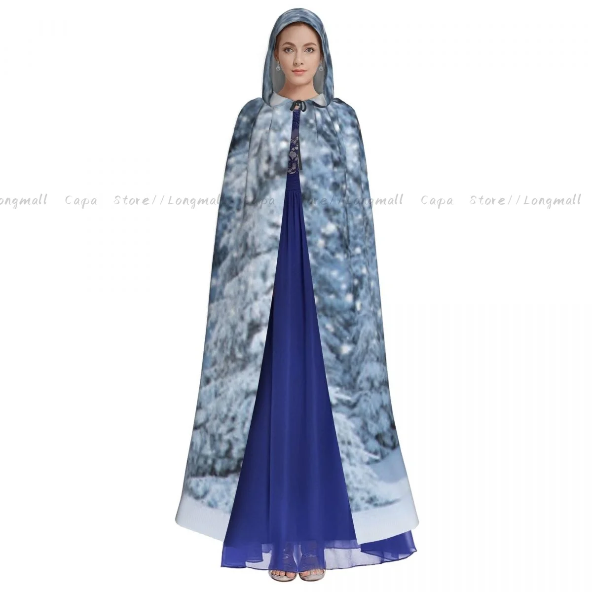 Adult Vampire Cape Hooded Robe Amazing Winter Landscape With Snowy Fir Trees In The Mountains Cloak Full Length Cosplay