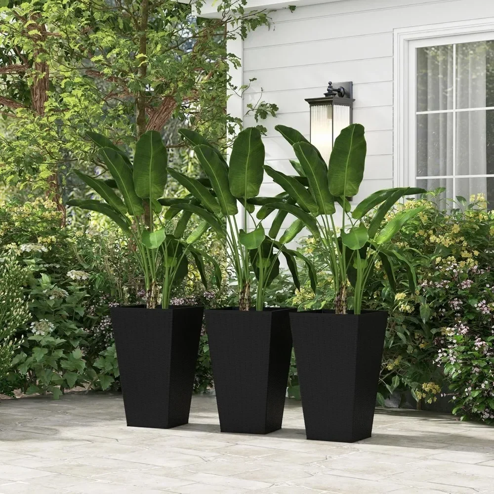 

Set of 3 24" Tall Outdoor/Indoor Planters with Drainage Hole – Flower Plant Pots for Porch/Front Door/Entryway