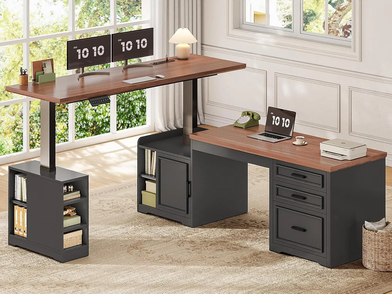 Farmhouse L Shaped Electric Standing Desk, 63