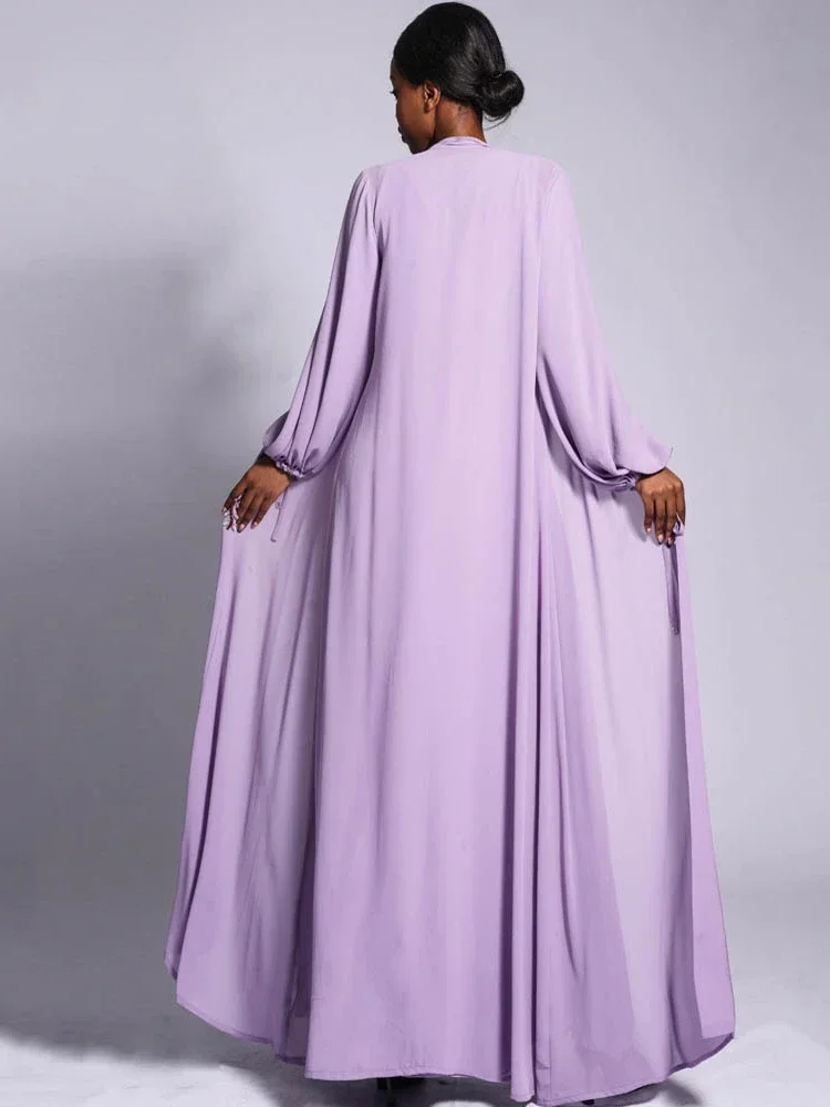 Eid musulman Abaya pour les femmes en mousseline de soie 1 pièce vêtements d'extérieur Cardigan Abayas diamant Caftan robes Kimono Cardigan Robe vêtements d'extérieur