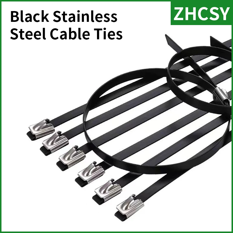 

Freeshipping 25PCS Black CoatedStainless Steel Metal Cable Tie Zip Wrap Exhaust Heat Straps Induction Width4.6mm 800 7.9X150 304