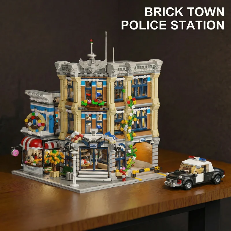  Klemmbausteine Haus Polizeistation mit 6 figures der Stadt Architecture Häuser Bausteine Modell Bausatz, Stadthaus Architektur Gebäude House Modular Building Set für Erwachsene und Kinder 3111 Teile