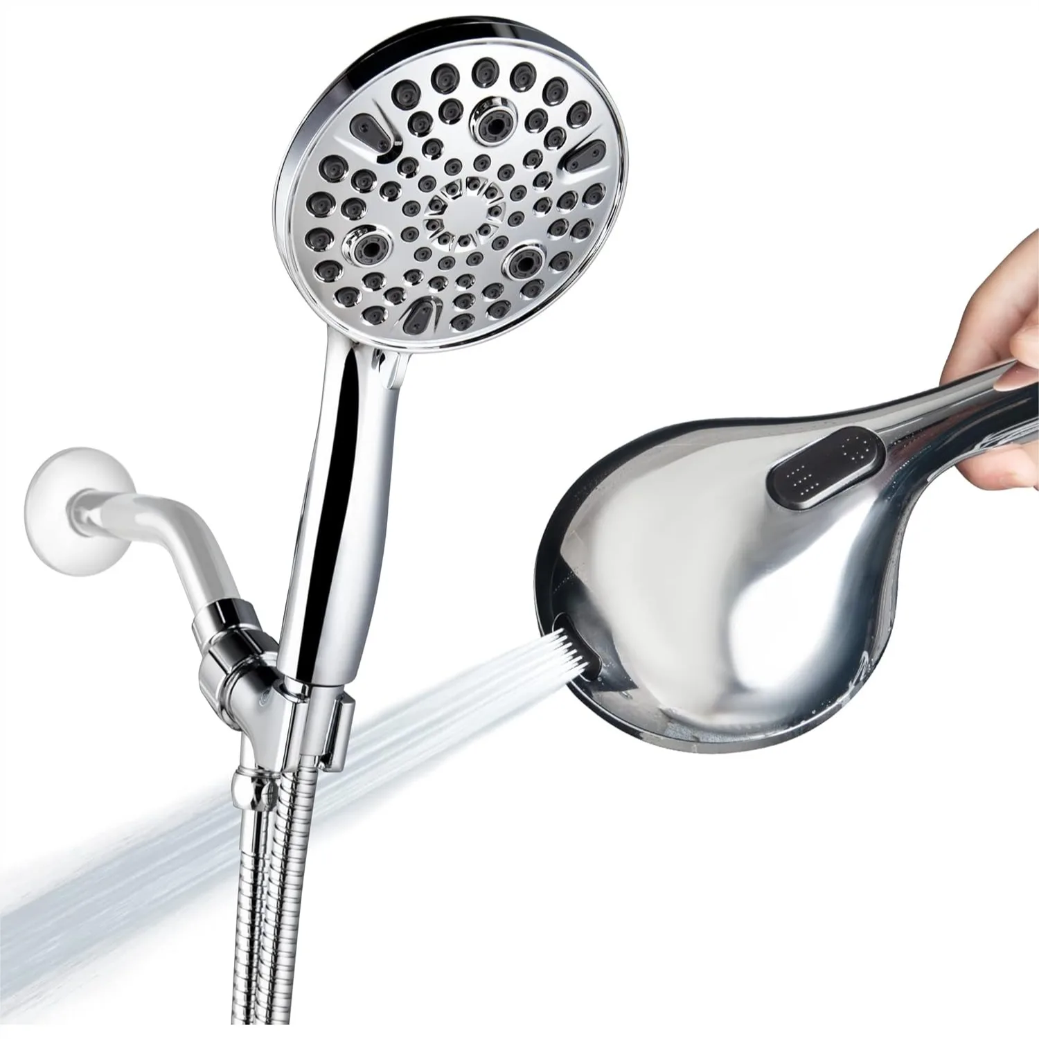 

High Pressure Handheld Shower Head, 10-Setting Detachable with 5ft Hose, Power Wash for Tub, Tile & Pets