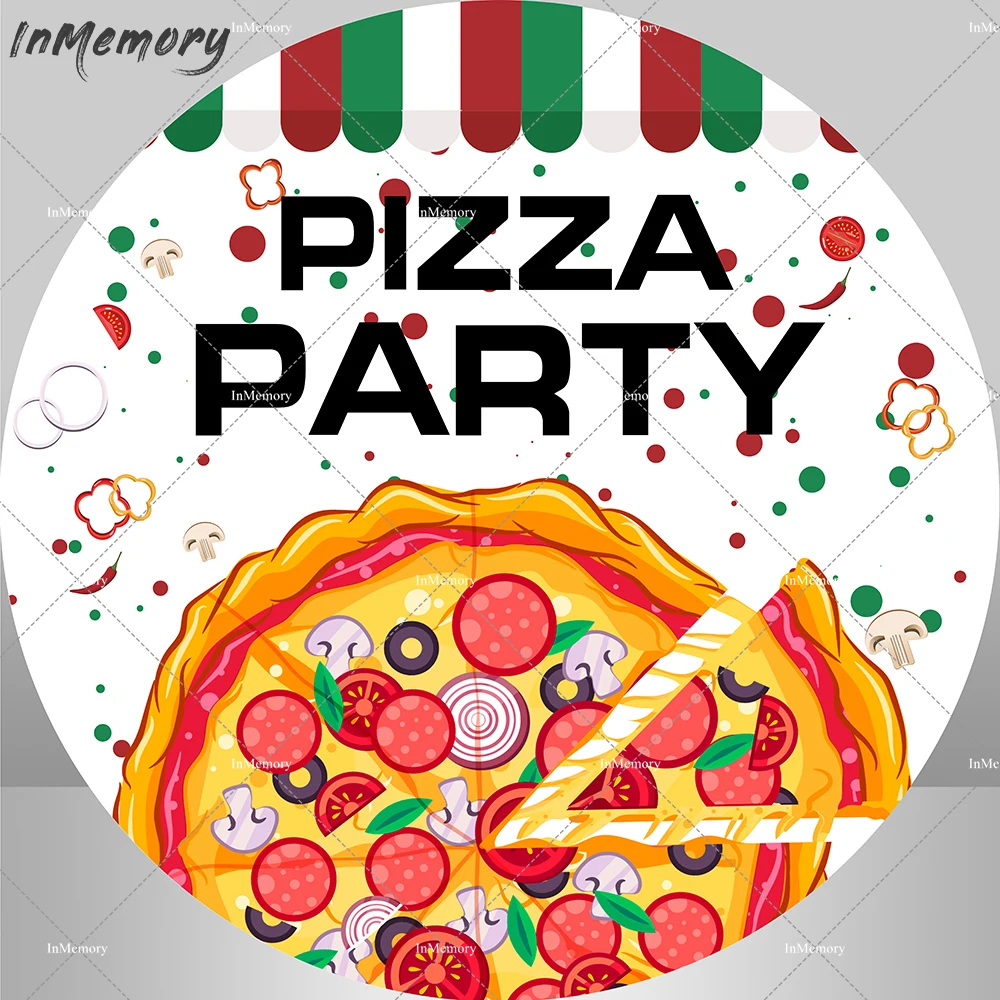 Pizza Party Round Backdrop Cover Cooking Theme Photo Background Kids Boys Girls Birthday Newborn Decoration Cake Table Supplies