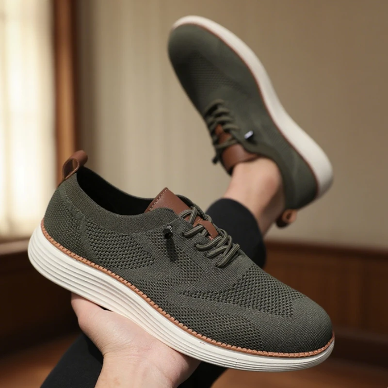 

Men Casual Walking Shoes Breathable Mesh Knit Sneakers Hot Selling Bestselle Lightweight Non-slip Flat Lace Up Running Shoes Men