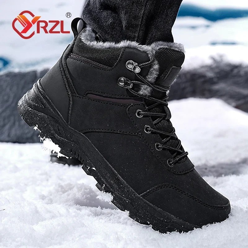 YRZL Winter Men Snow Boots Big Size Warm Plush Ankle Men\'s Shoes Anti-slip Outdoor Casual Shoe Hiking Walking Sneakers Footwear