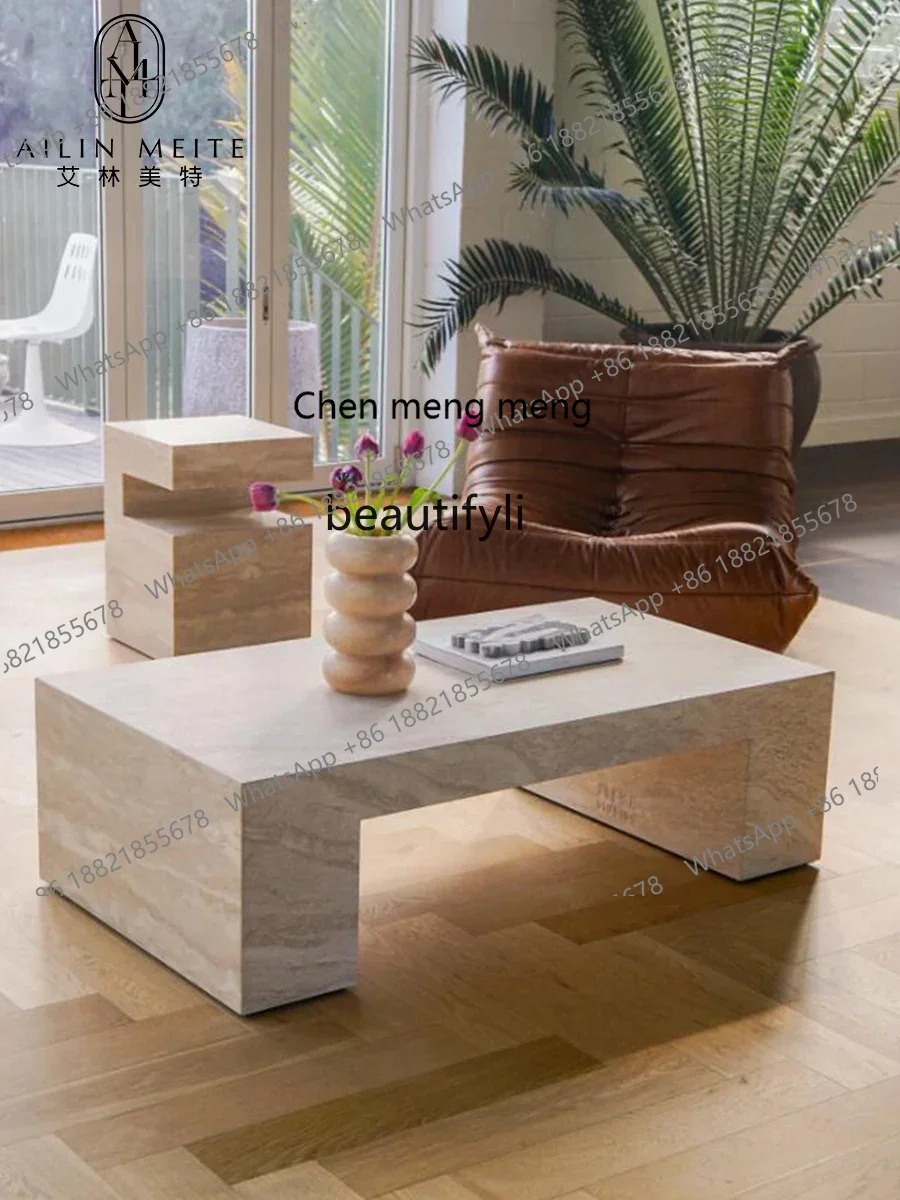 

Новое поступление, скандинавский натуральный травертиновый журнальный столик, светильник, роскошный ваби-песочный ветер, простой свет, роскошная гостиная, высококачественный мраморный цвет